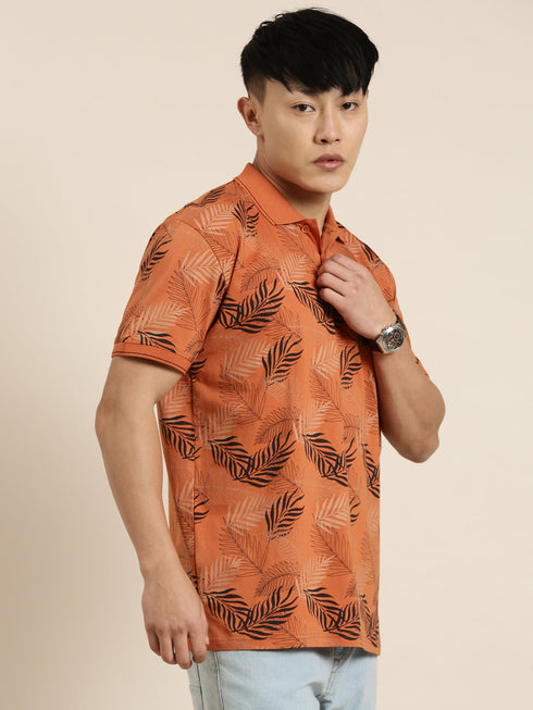 Orange Printed Polo T-shirt